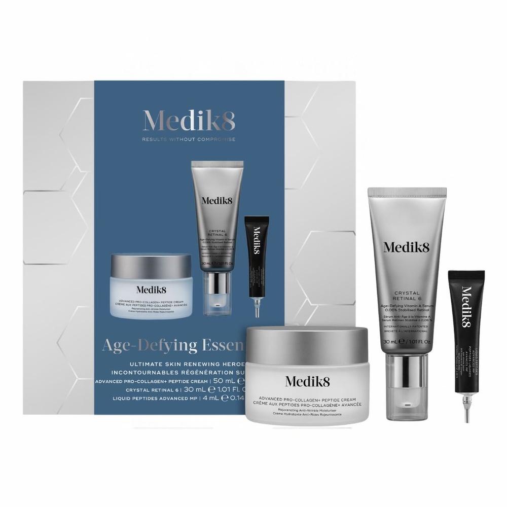 Medik8 Age-Defying Essentials – zestaw świąteczny Advanced Pro-Collagen+ Peptide Cream 50 ml + Crystal Retinal 6 30 ml + Liquid Peptides Advanced MP 4 ml