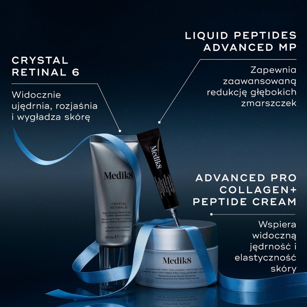 Medik8 Age-Defying Essentials – zestaw świąteczny Advanced Pro-Collagen+ Peptide Cream 50 ml + Crystal Retinal 6 30 ml + Liquid Peptides Advanced MP 4 ml - obrazek 5